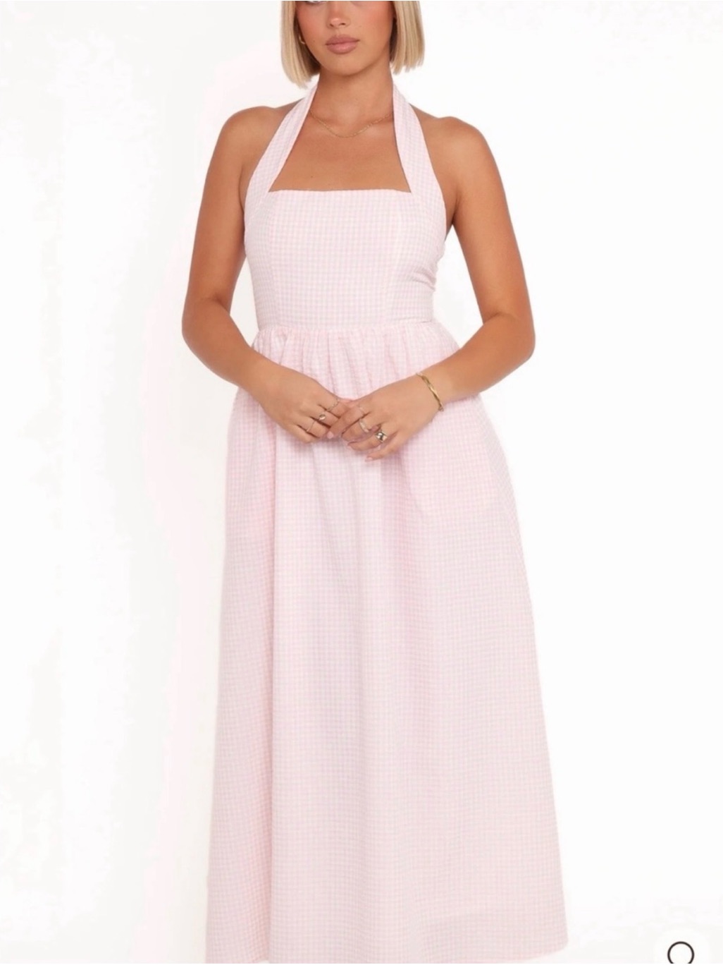 Petal And Pup Pink Gingham Halter Dress